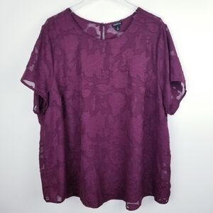 Torrid Burgundy Wine Floral Semi-Sheer Blouse